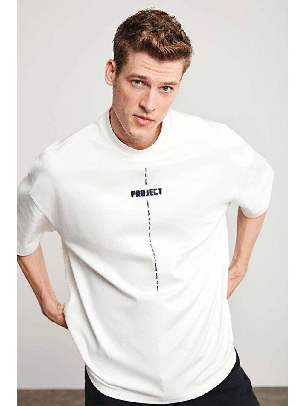 Unisex Baskılı Oversize T-Shirt - Beyaz-1