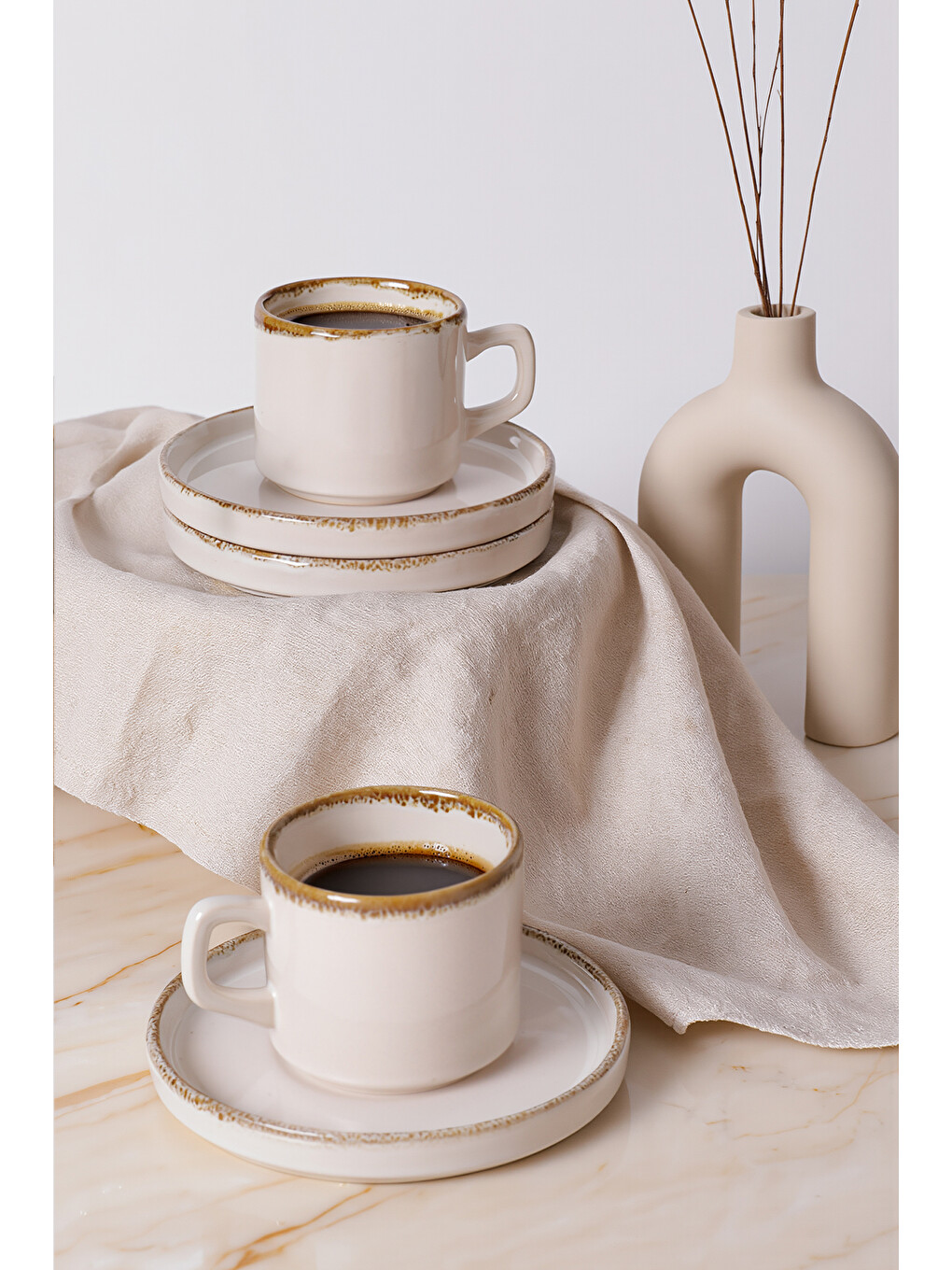 Ekru Straw Stackable Çay Takımı 12 Parça 6 Kişilik-2