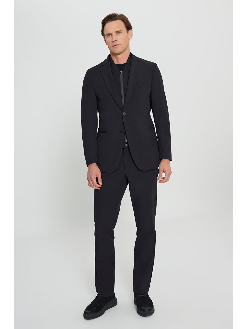 Erkek Siyah Slim Fit Dar Kesim Çıkma Mono Yaka Tek Fleto Cepli Esnek Takım Elbise-1