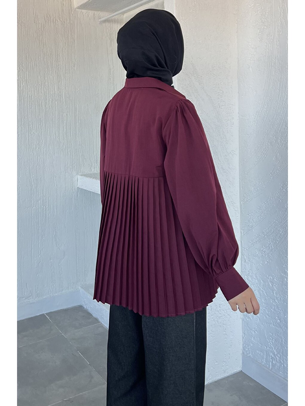 Mürdüm Gülseli Tesettür Piliseli Gömlek-2