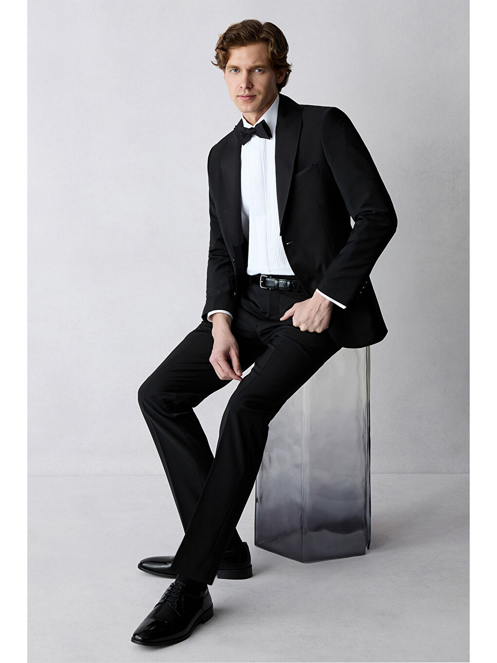 Siyah 7 Drop Slim Fit Dar Kesim Şal Yaka Yünlü Smokin & Damatlık