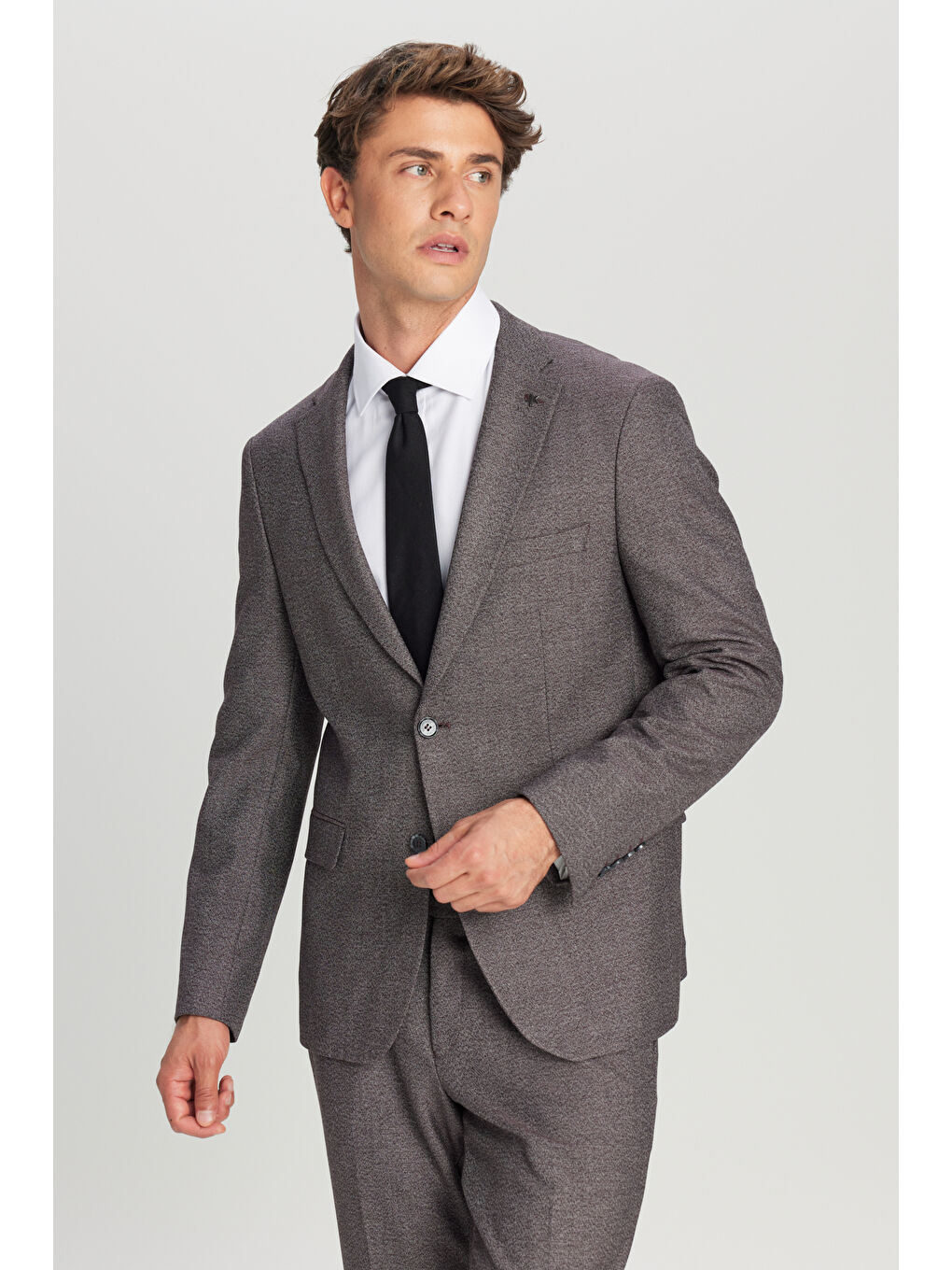 Erkek Bordo-Gri Slim Fit Dar Kesim Mono Yaka Desenli Kapak Cepli Esnek Takım Elbise-2