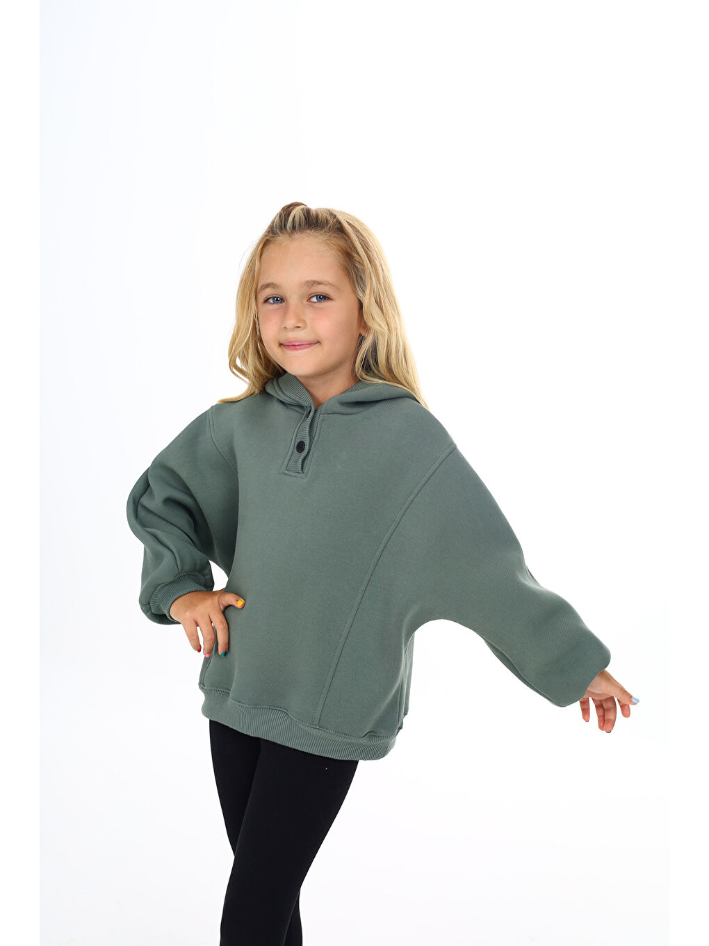 Yeşil Kız Çocuk Nakışlı Sweatshirt-3