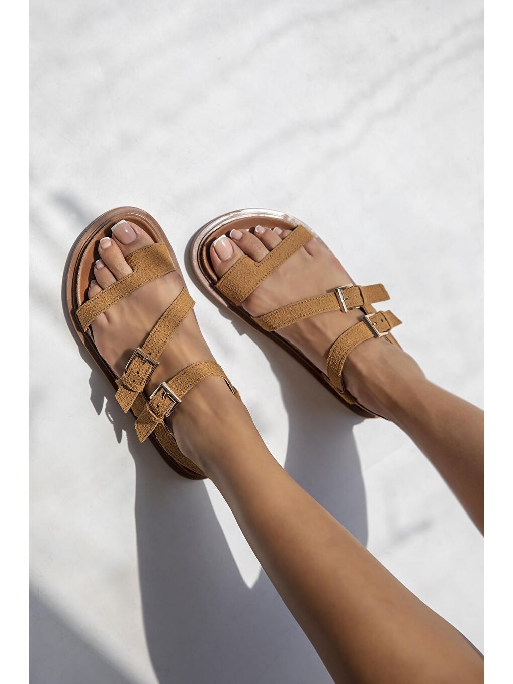 Kahverengi Mira  Kadın  Parmak Arası Süet  Sandalet Taba-1