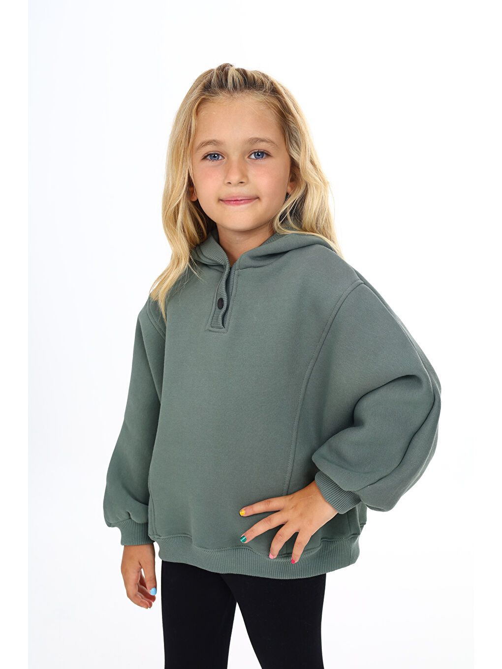 Yeşil Kız Çocuk Nakışlı Sweatshirt-4