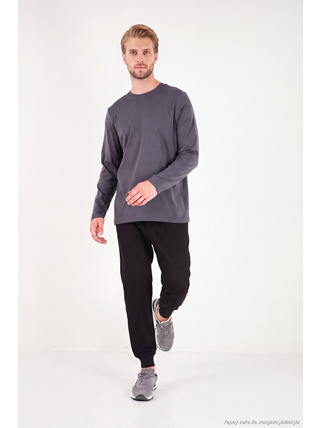 Antrasit Pamuklu Bisiklet Yaka Basic Sweat 59050742-1