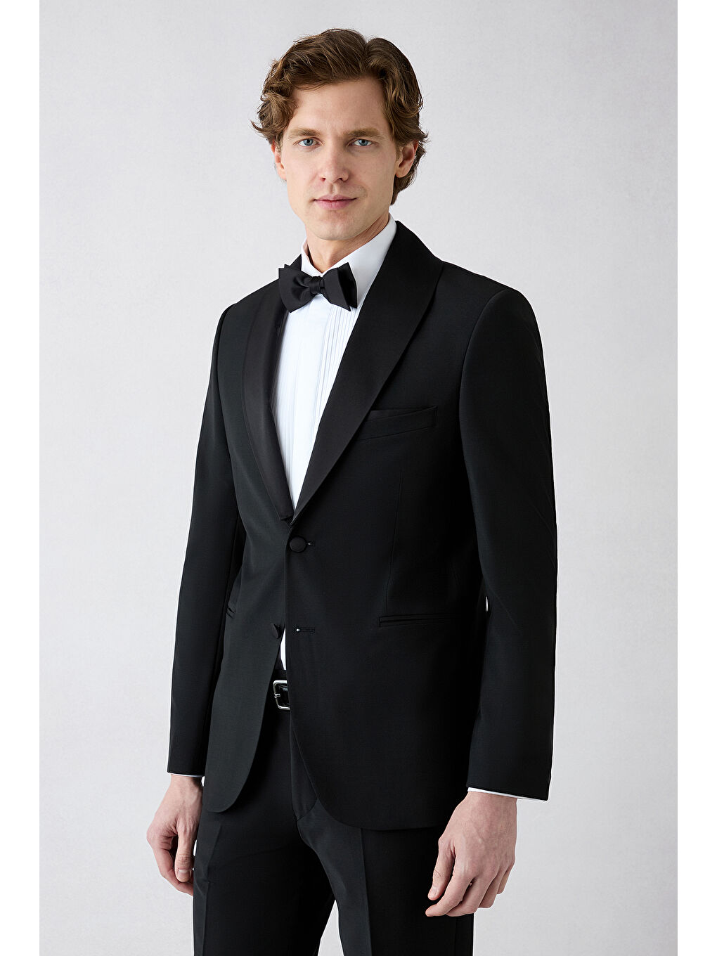 Siyah 7 Drop Slim Fit Dar Kesim Şal Yaka Yünlü Smokin & Damatlık-1