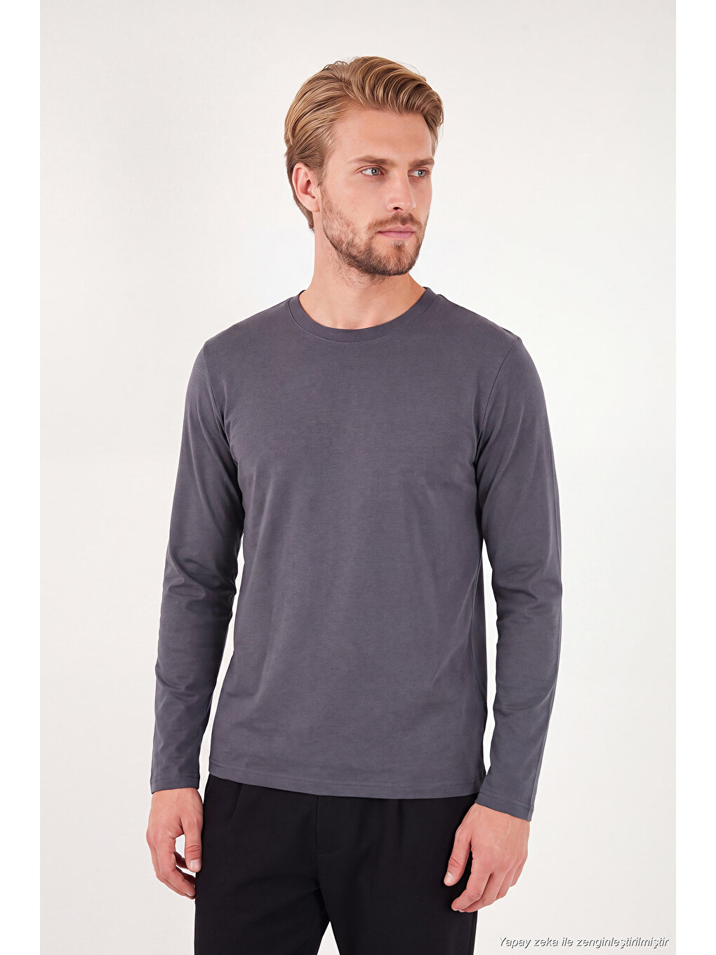 Antrasit Pamuklu Bisiklet Yaka Basic Sweat 59050742-2