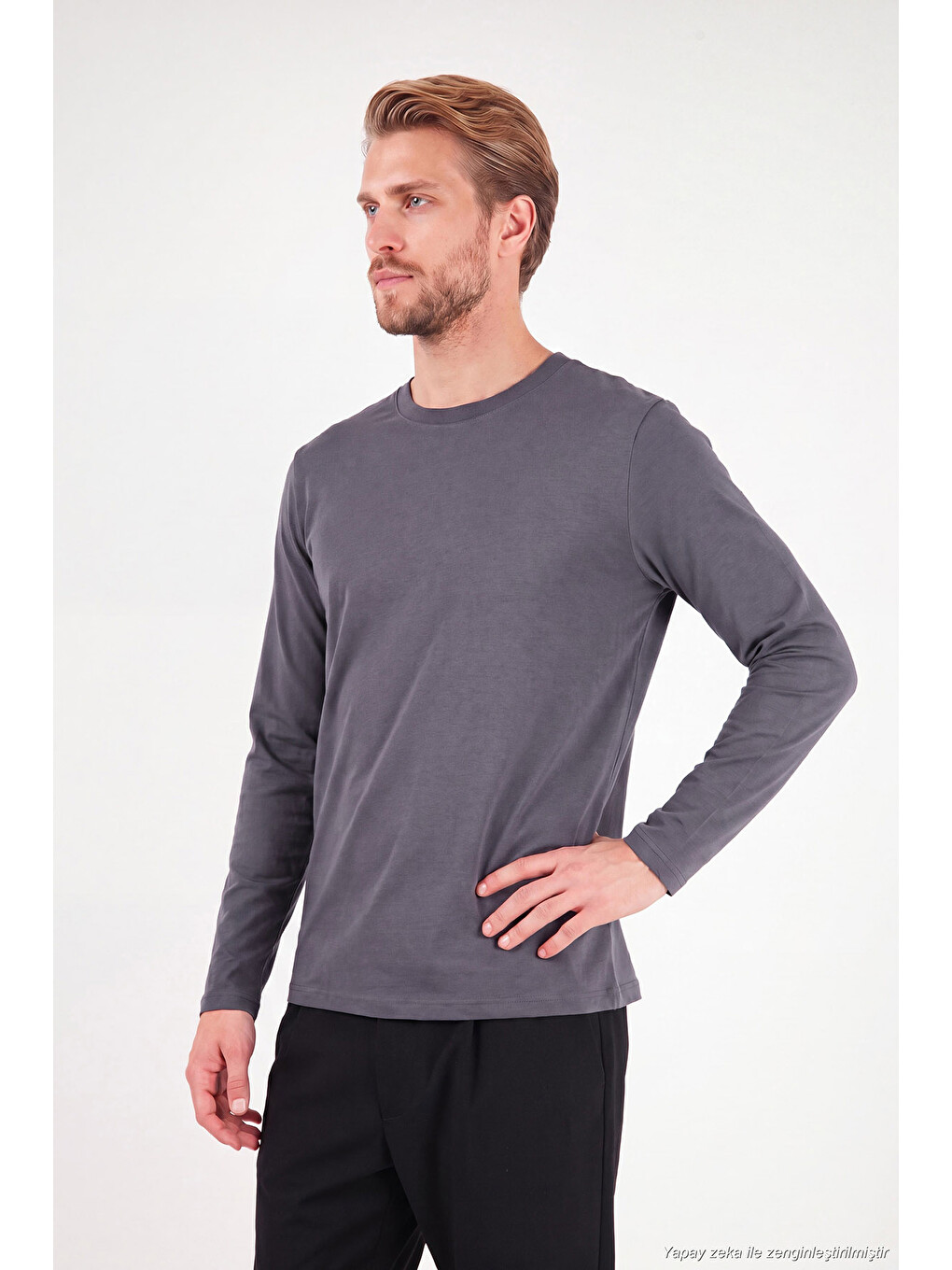 Antrasit Pamuklu Bisiklet Yaka Basic Sweat 59050742-3