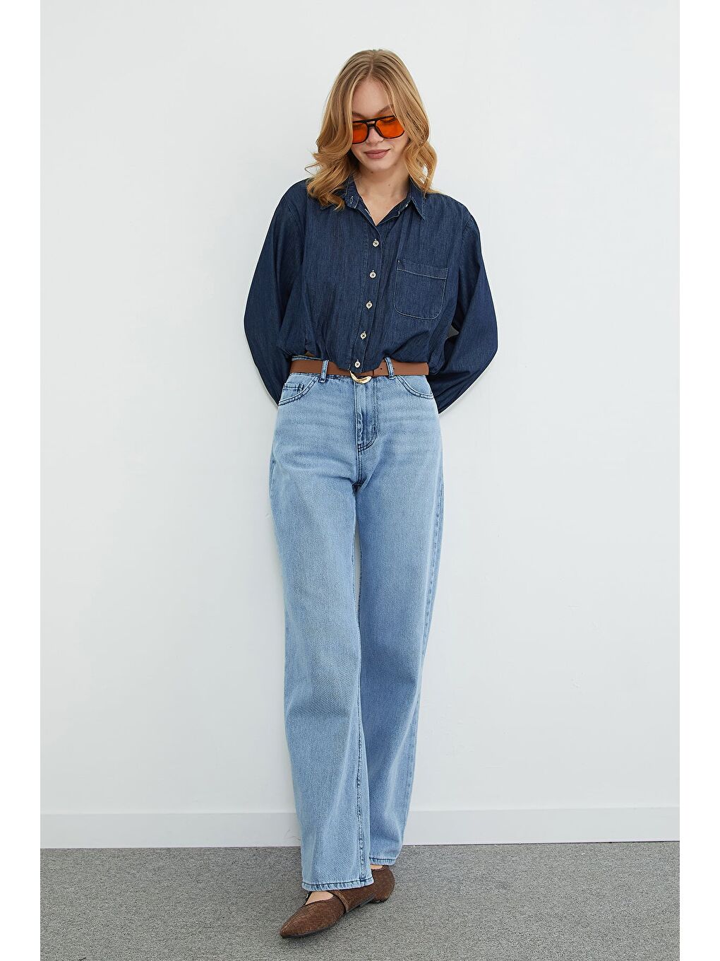 Mavi Beli Kemerli Palazzo Jean-3