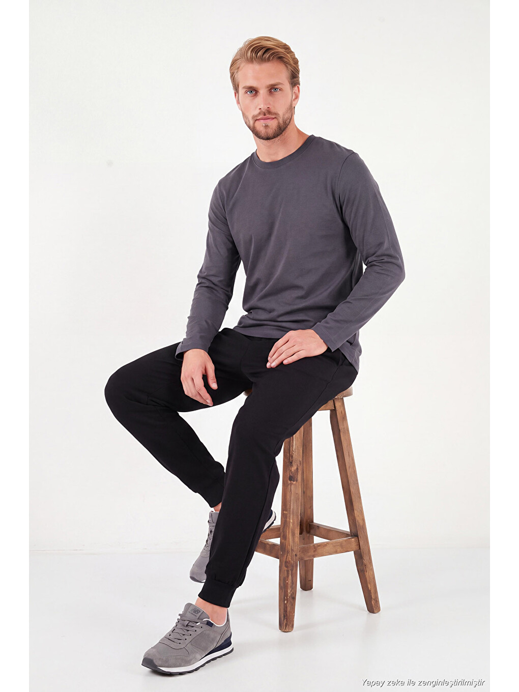 Antrasit Pamuklu Bisiklet Yaka Basic Sweat 59050742-4