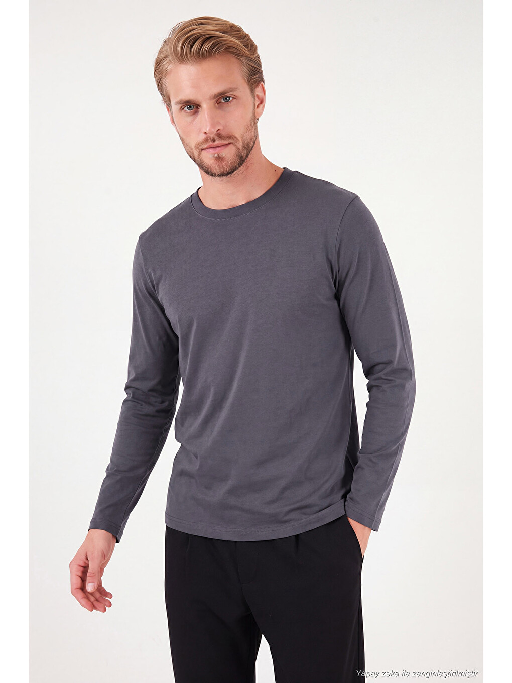 Antrasit Pamuklu Bisiklet Yaka Basic Sweat 59050742-5