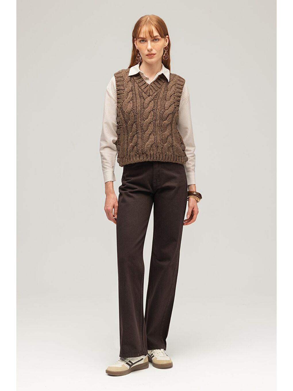 Acı Kahverengi Kadın Yüksek Bel Mary Vintage Straight Fit Jean Pantolon-2