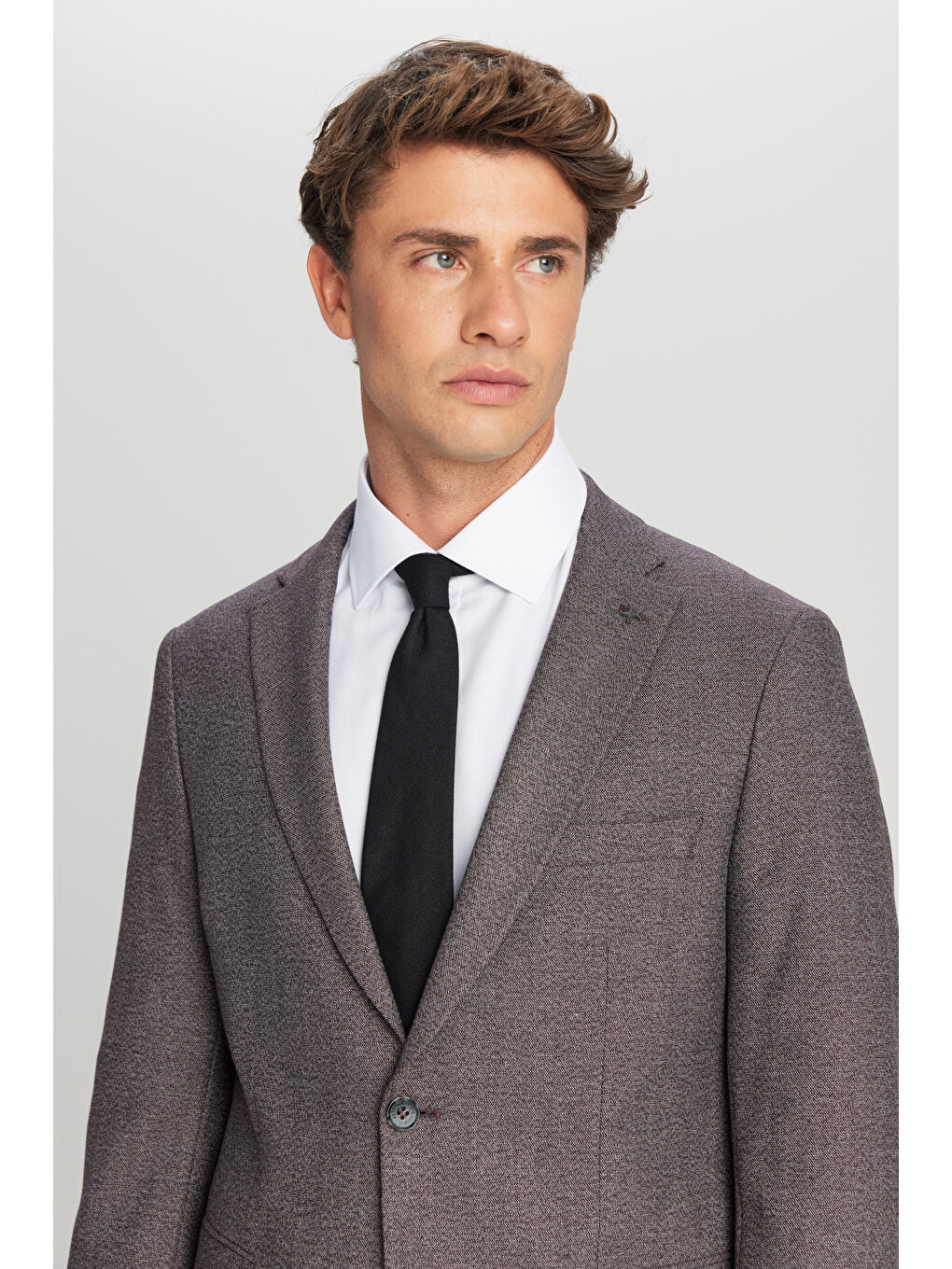 Erkek Bordo-Gri Slim Fit Dar Kesim Mono Yaka Desenli Kapak Cepli Esnek Takım Elbise-3