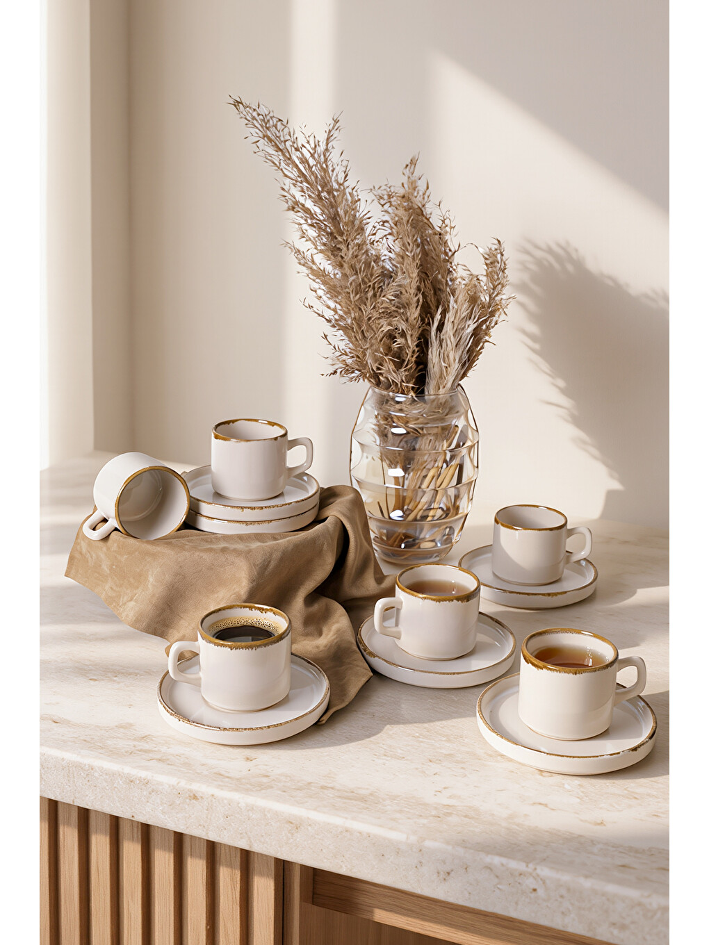 Ekru Straw Stackable Çay Takımı 12 Parça 6 Kişilik-3