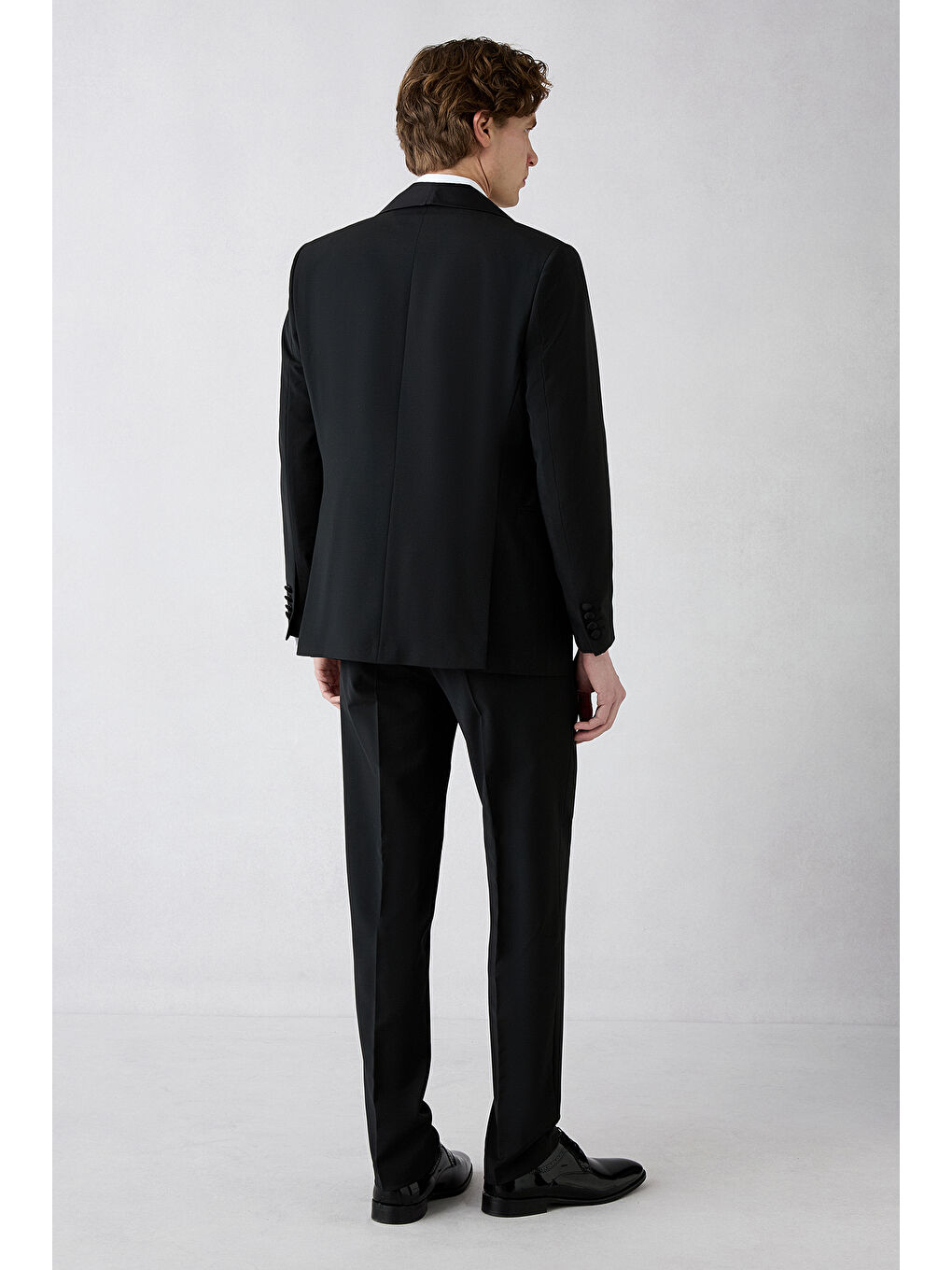 Siyah 7 Drop Slim Fit Dar Kesim Şal Yaka Yünlü Smokin & Damatlık-3