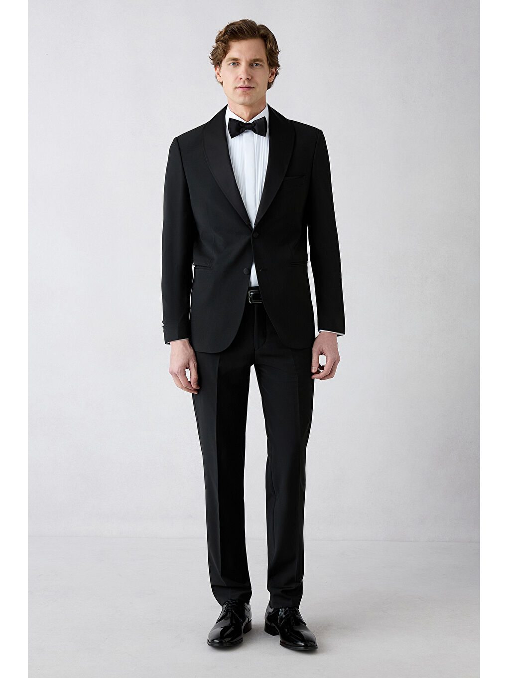 Siyah 7 Drop Slim Fit Dar Kesim Şal Yaka Yünlü Smokin & Damatlık-6