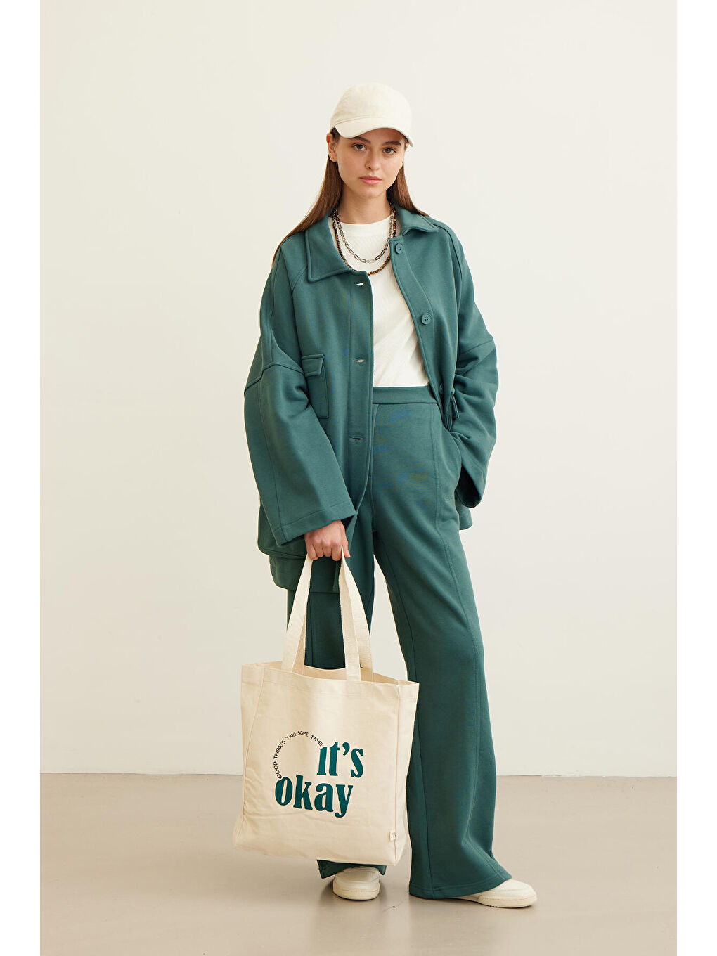 Bej Baskılı Körüklü Bez Çanta It Is Ok-1