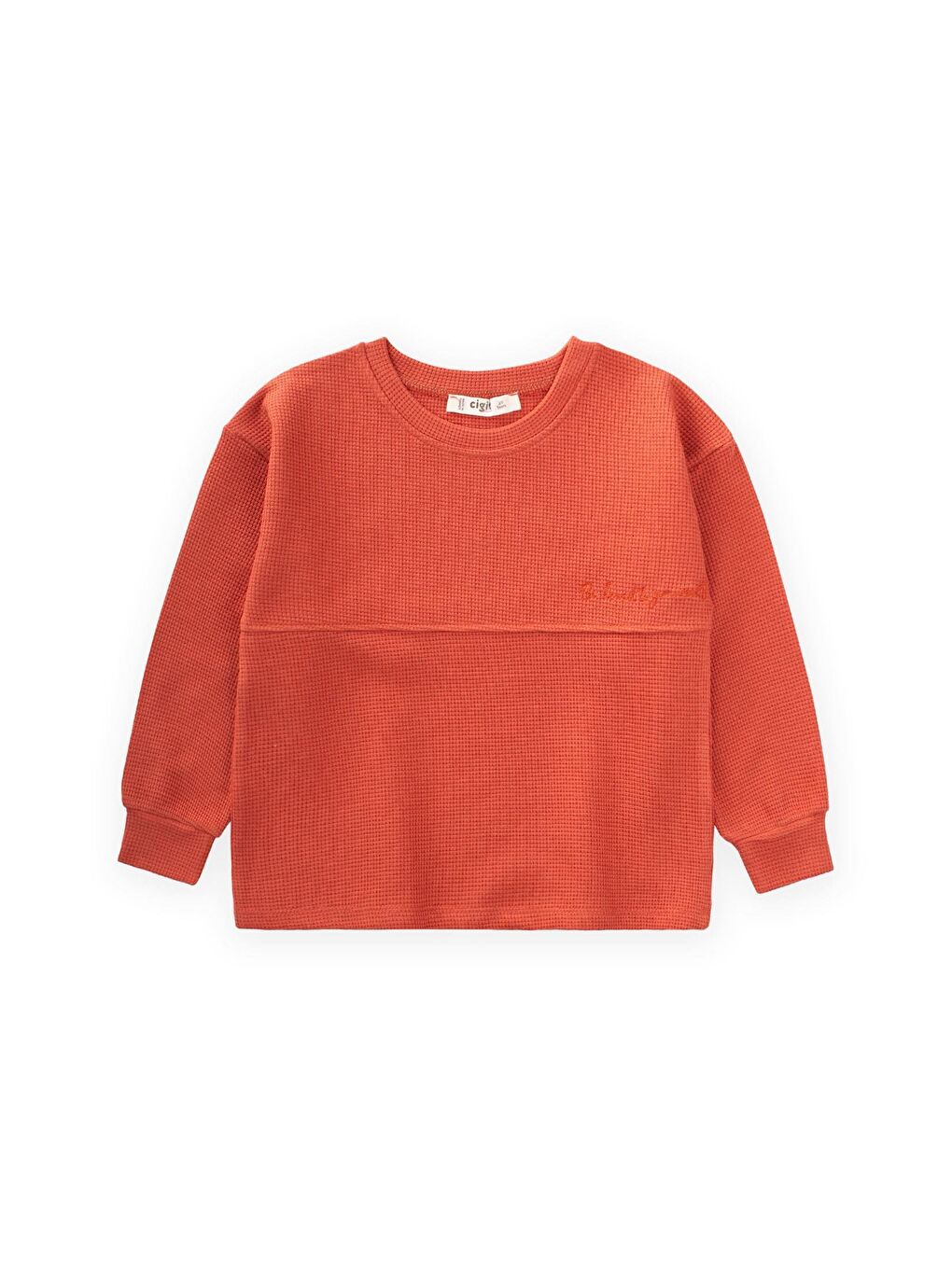 Kahverengi Oversize Waffle Mevsimlik T-Shirt 2-14 Yaş Kiremit