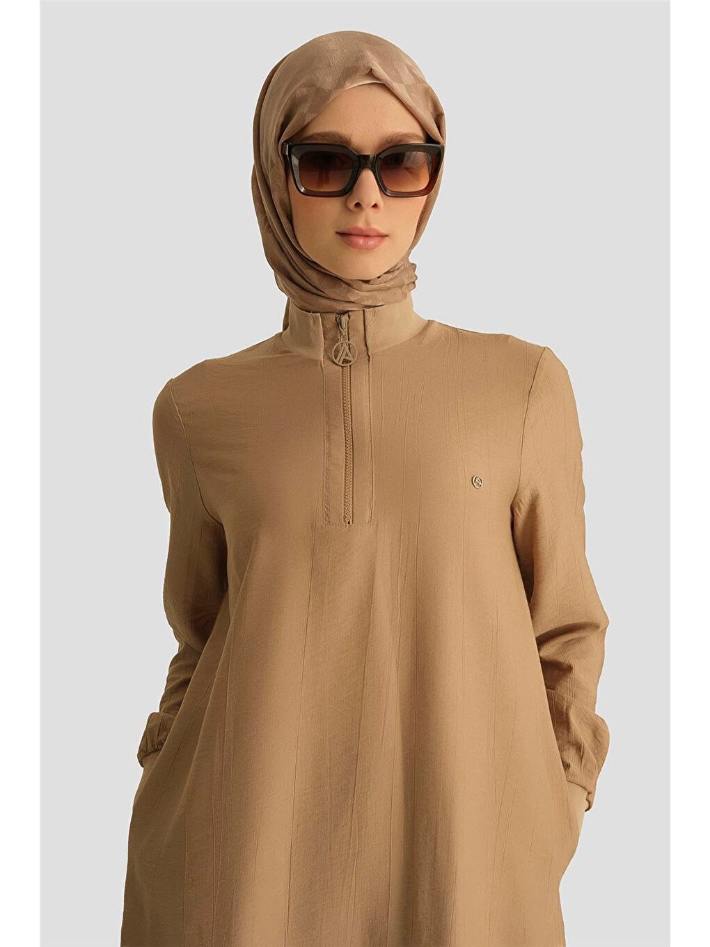 Fermuar Detaylı Tunik 25Yt433 Koyu Bej-2