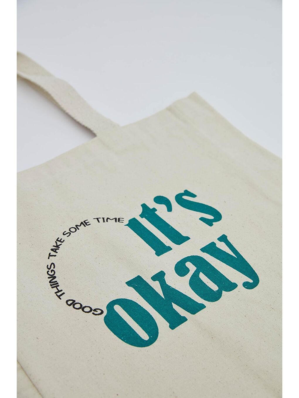 Bej Baskılı Körüklü Bez Çanta It Is Ok-3