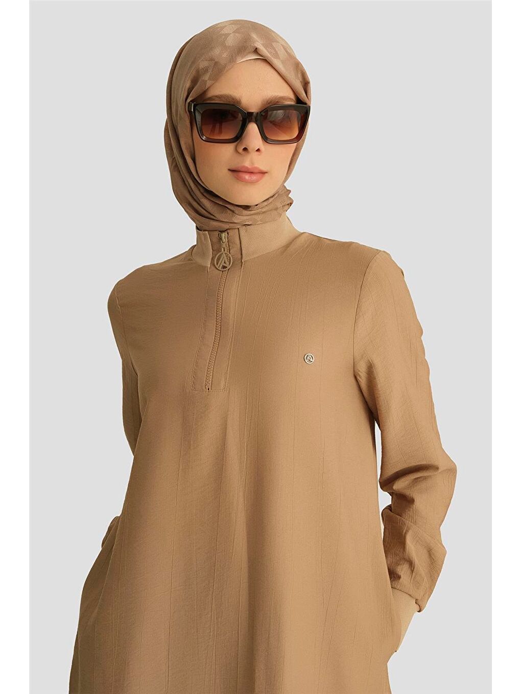 Fermuar Detaylı Tunik 25Yt433 Koyu Bej-3