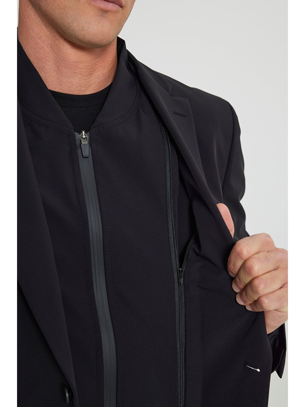 Erkek Siyah Slim Fit Dar Kesim Çıkma Mono Yaka Tek Fleto Cepli Esnek Takım Elbise-5