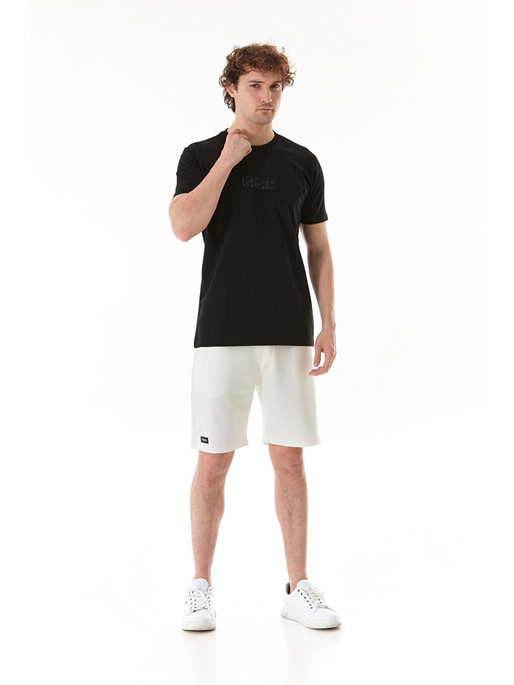 Siyah Tomorrow Baskılı Bisiklet Yaka Tişört-1