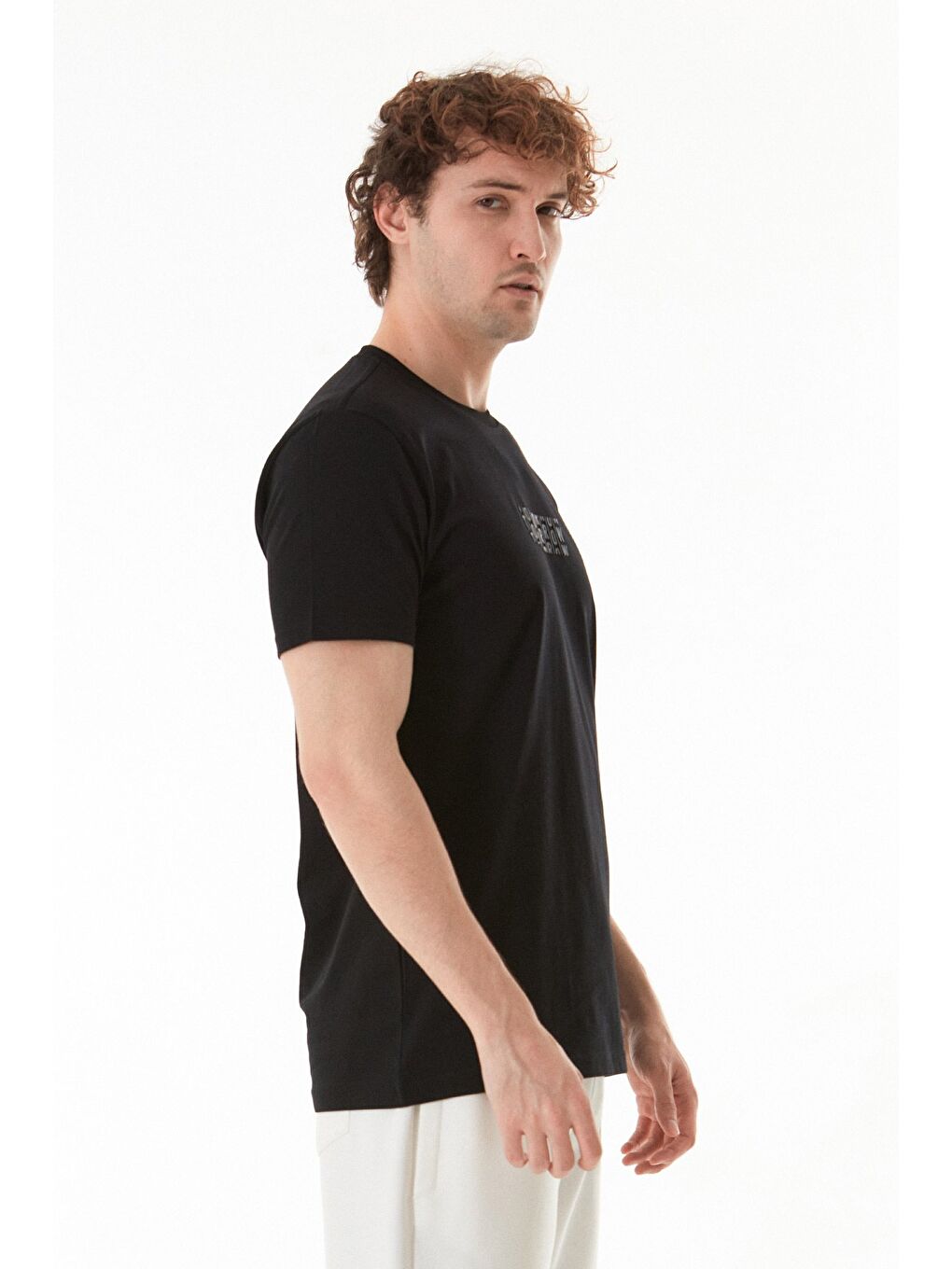 Siyah Tomorrow Baskılı Bisiklet Yaka Tişört-2