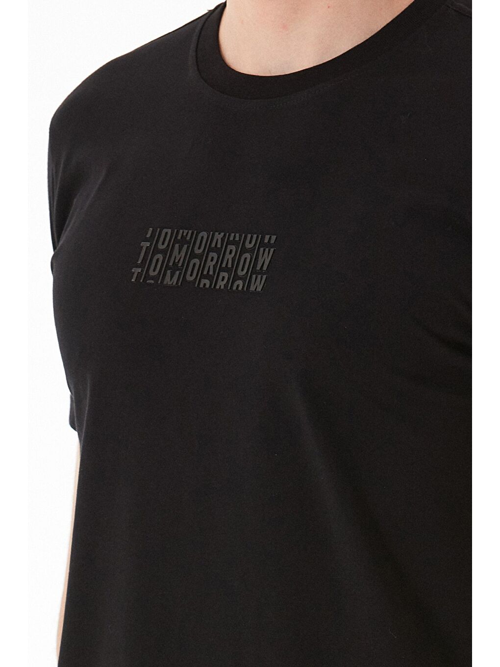 Siyah Tomorrow Baskılı Bisiklet Yaka Tişört-4