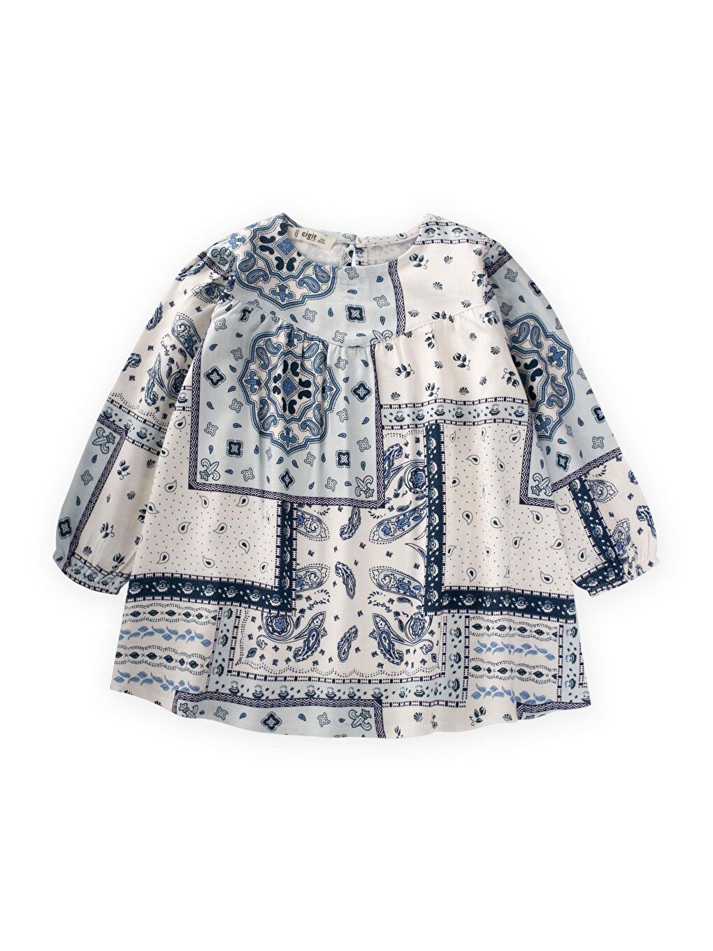 Mavi Kız Çocuk Desenli Elbise-1