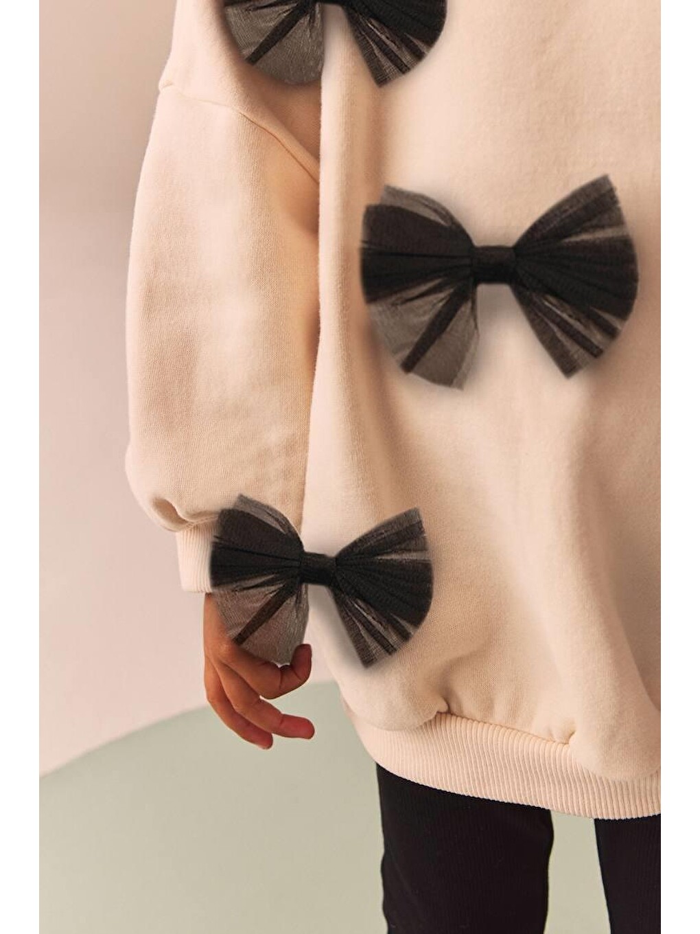 Karışık Fiyonk Desenli Pamuklu Sweatshirt Tayt Set Alt-üst Takım Kız Çocuk-1