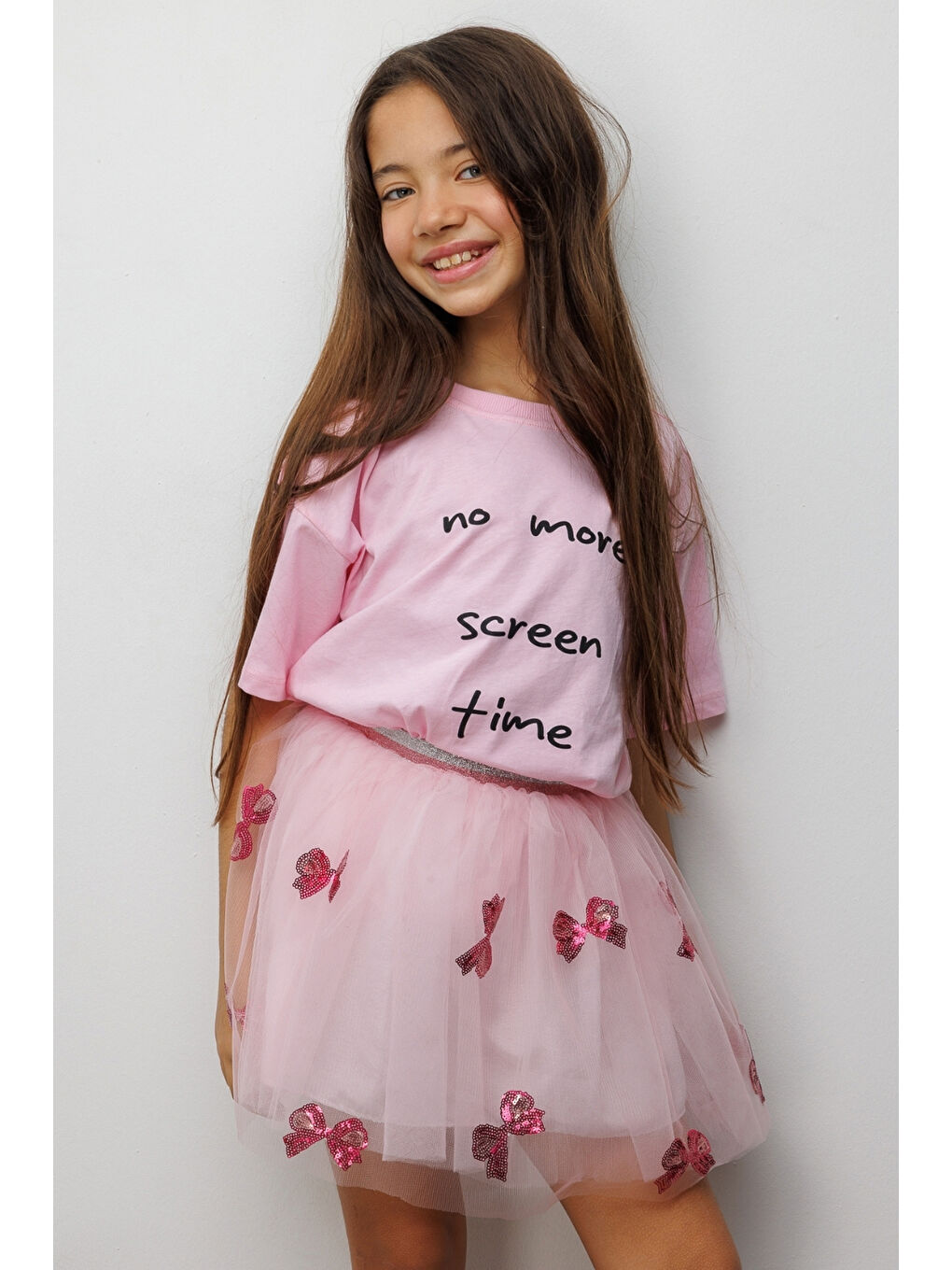 Pembe Motto Baskılı Çocuk Tişört-1