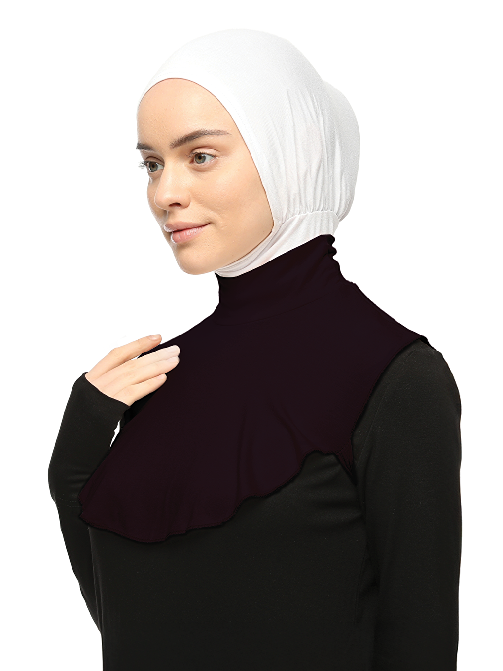 Mürdüm Düz Balıkçı Yaka Boğazlı Penye Tesettür Boyunluk-2