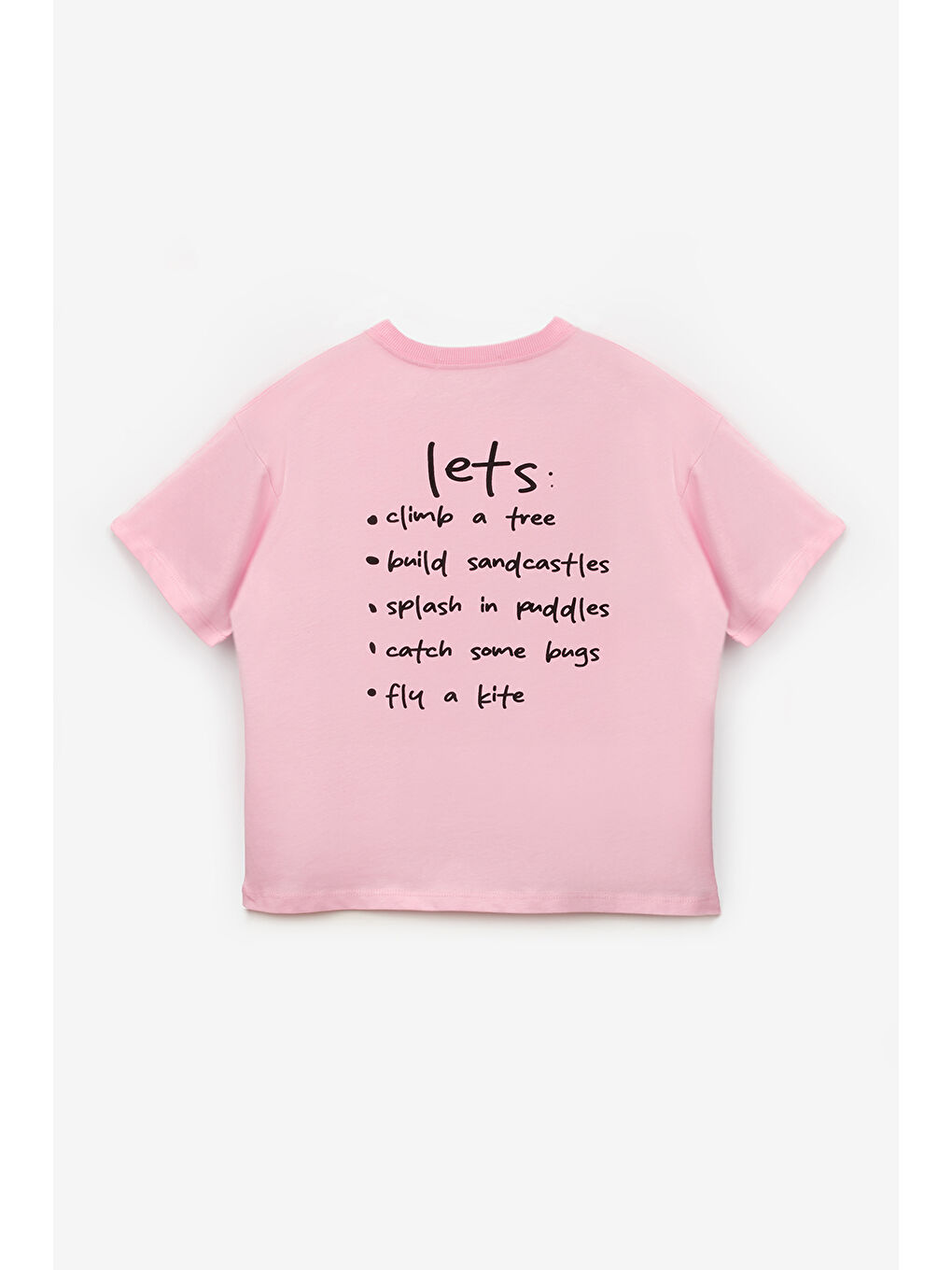 Pembe Motto Baskılı Çocuk Tişört-4