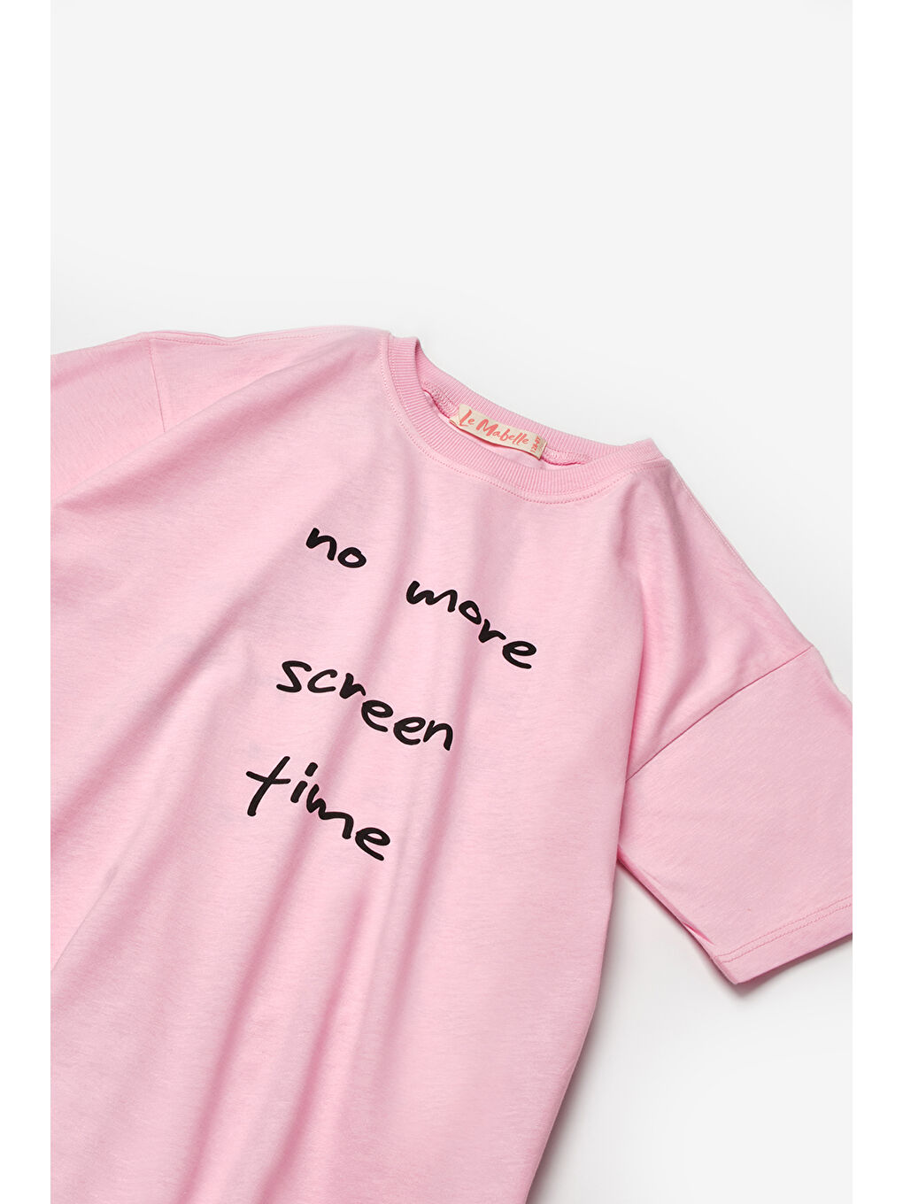 Pembe Motto Baskılı Çocuk Tişört-5