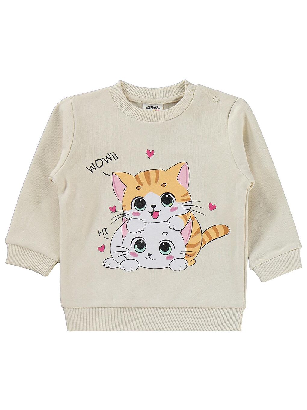 Bej Baby Kedi Baskılı 6-18 Ay Takım - Fil Dişi-3