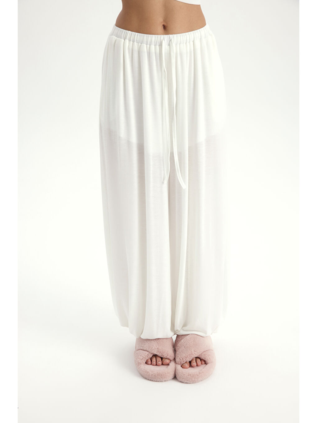 Vena Bağlamalı Ekru Crop Şalvar Pantolon Takım-6