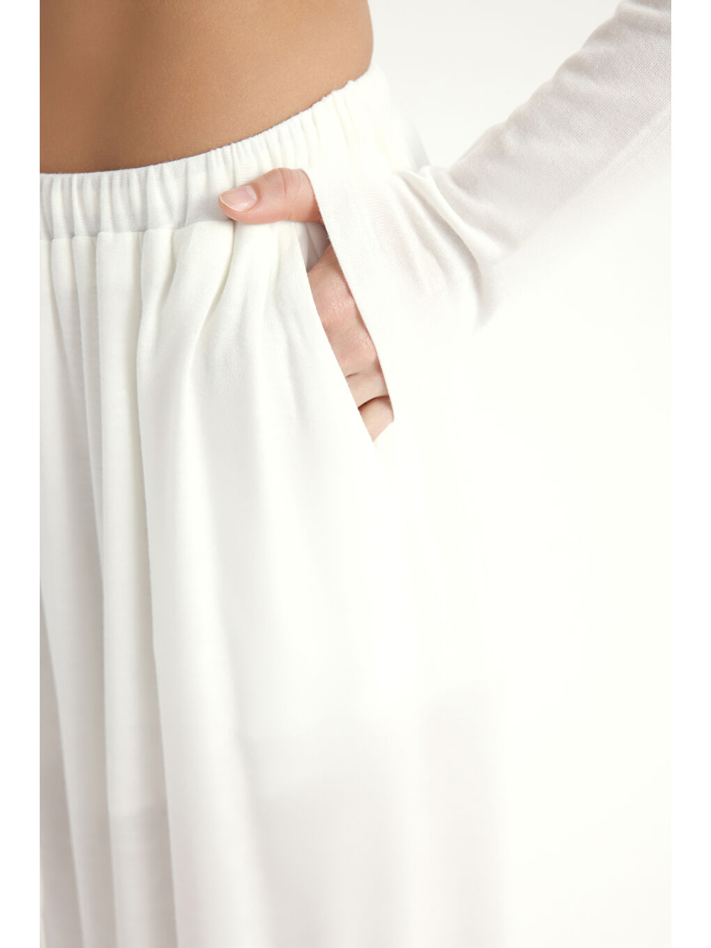 Vena Bağlamalı Ekru Crop Şalvar Pantolon Takım-7