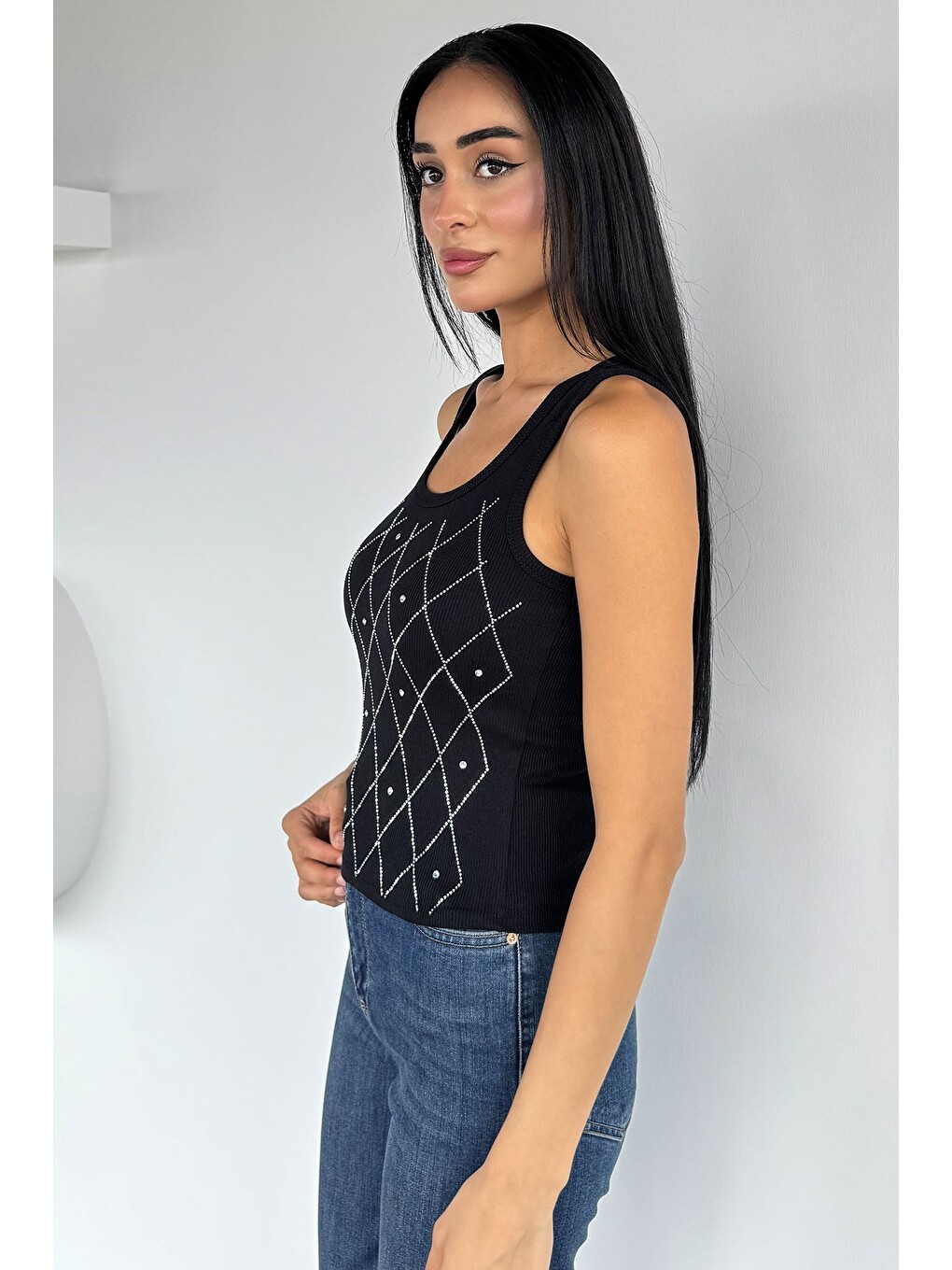 Siyah Ön Taşlı Kaşkorse Bluz-2