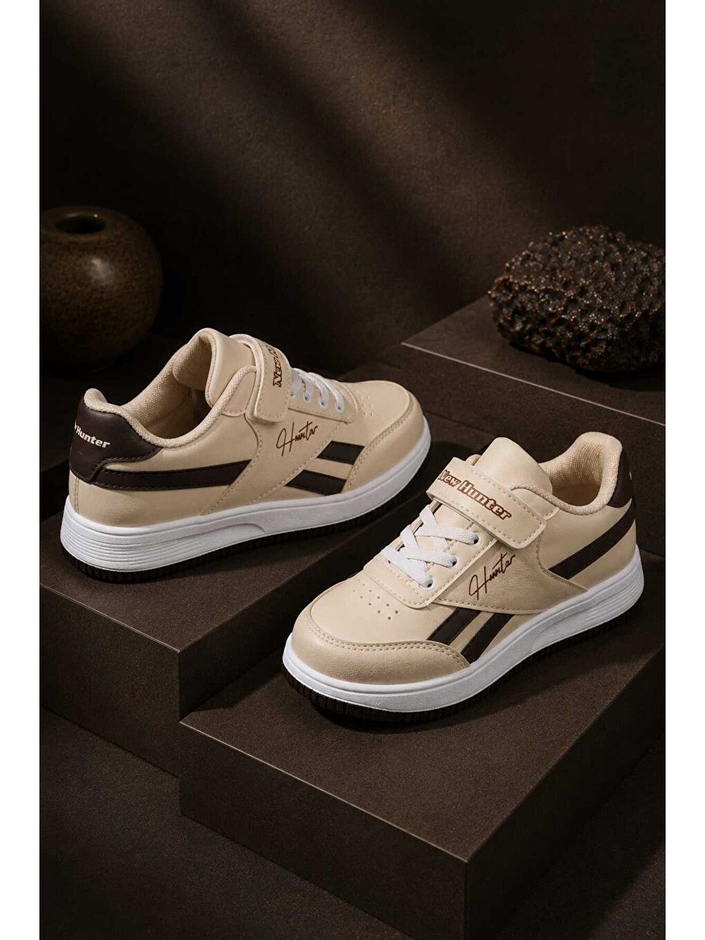 Bej Çocuk Günlük Spor Ayakkabı Okul-günlük Cırt Cırtlı Rahat Sneaker Hafif Kaymaz Taban-1