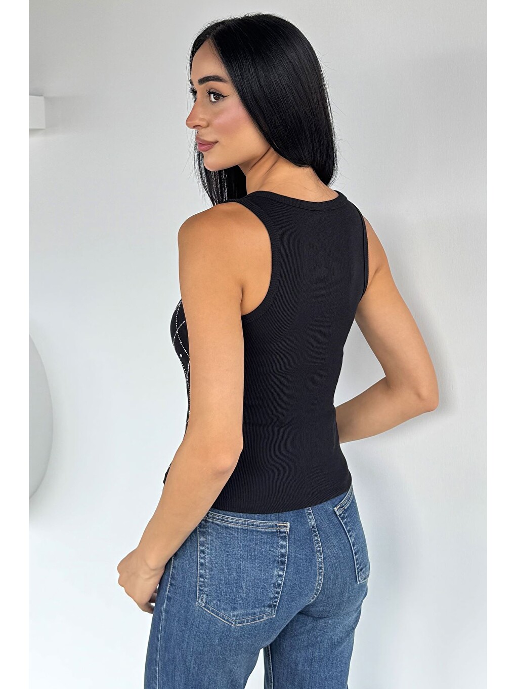 Siyah Ön Taşlı Kaşkorse Bluz-3