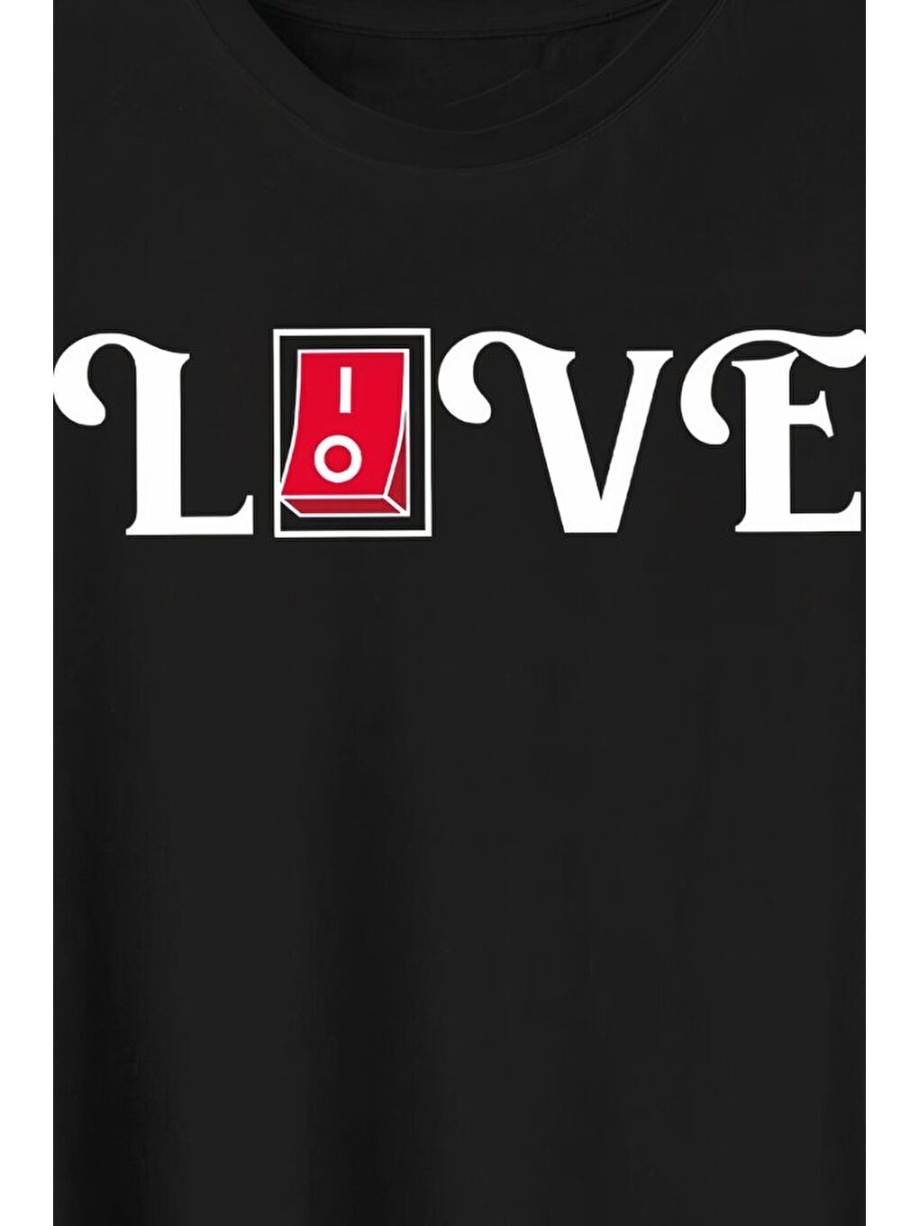 Sevgililer Günü İçin Özel Tasarım Love Baskılı T-shirt - Siyah-1