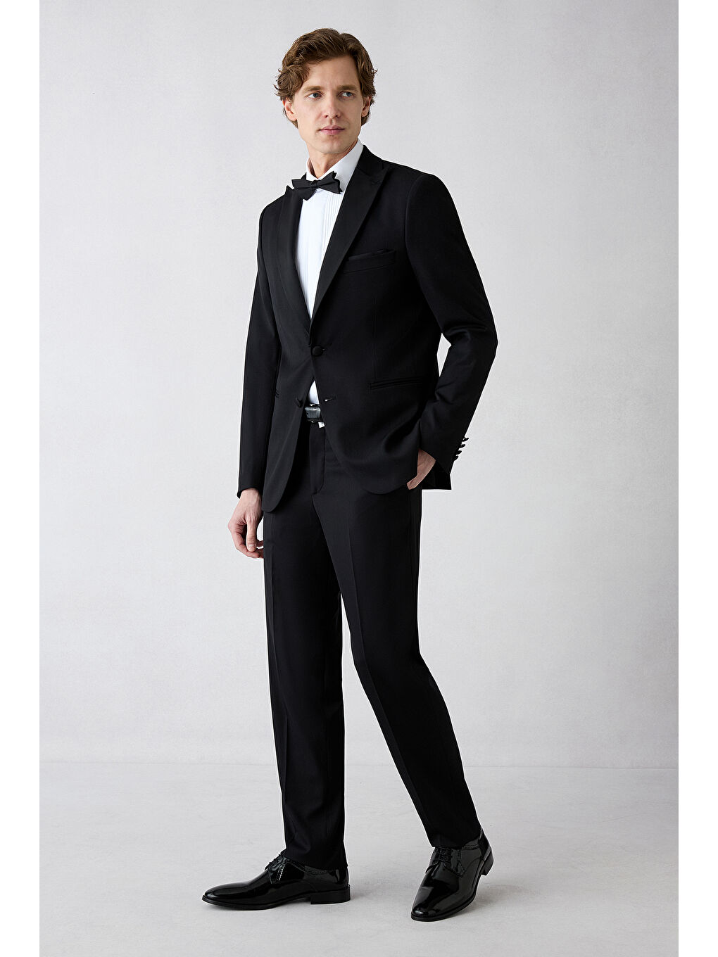 Siyah 7 Drop Slim Fit Dar Kesim Sivri Yaka Smokin & Damatlık-7