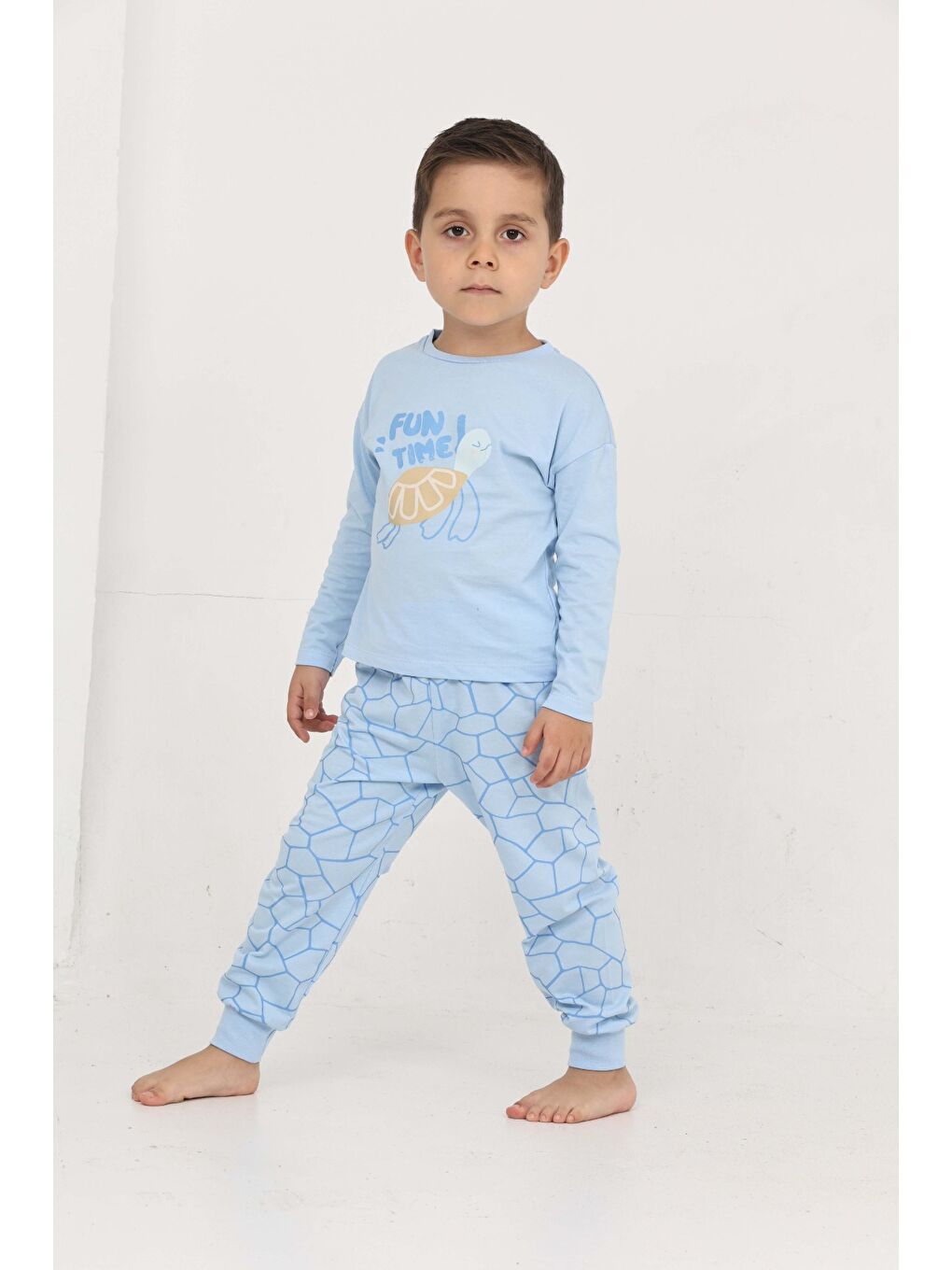 Mavi Erkek Çocuk Kaplumbağa Baskılı Pijama Takım-1