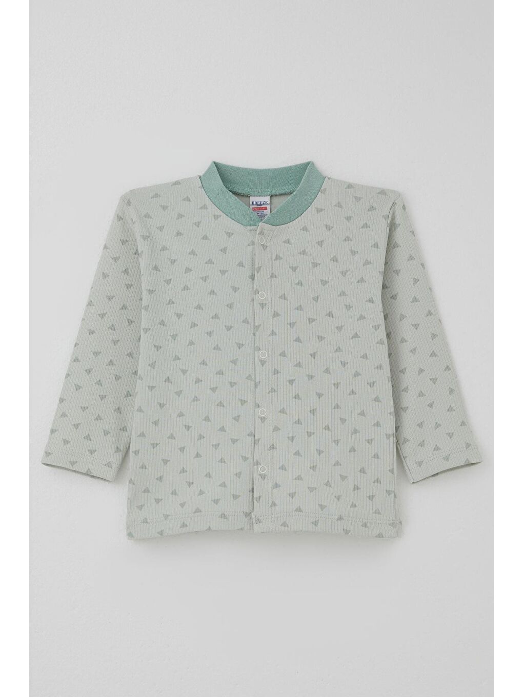 Turkuaz Erkek Bebek Pijama Takımı Mini Üçgenler Desenli Önden Çıtçıtlı Su Yeşili (4 Ay-1 Yaş)-1