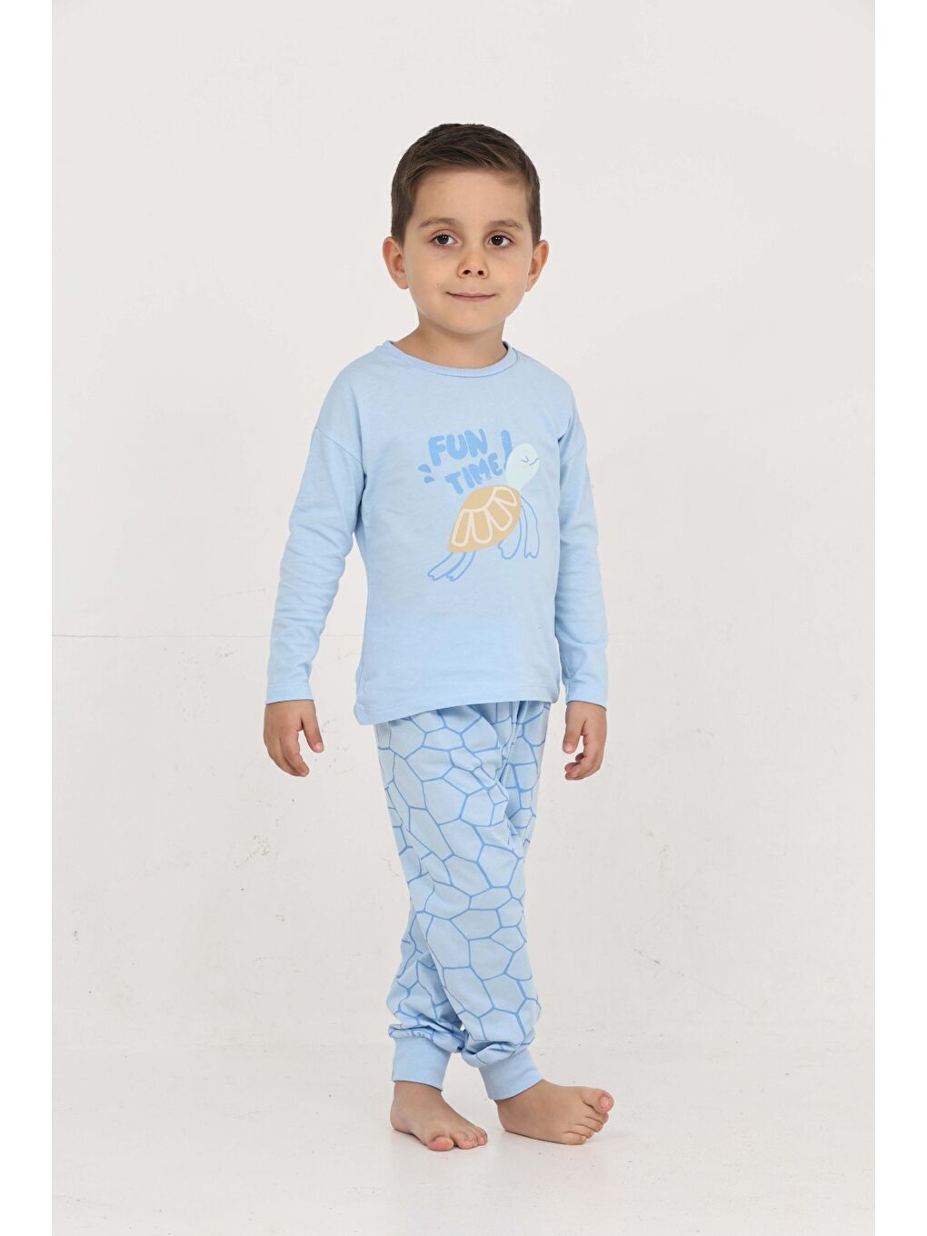 Mavi Erkek Çocuk Kaplumbağa Baskılı Pijama Takım-2