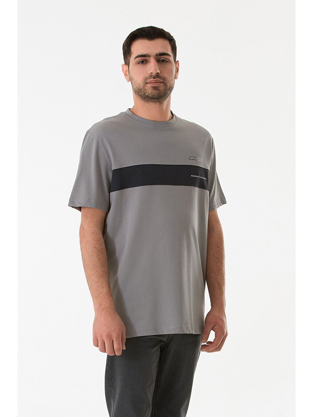 Gri Wearable Graphıcs Yazı Baskılı Tişört
