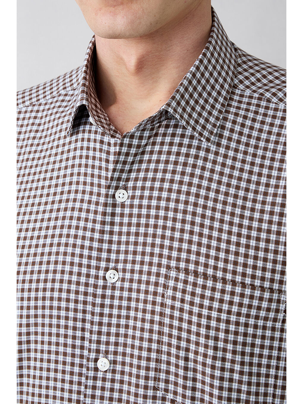 Kahverengi Uzun Kol Regular Fit Cepli Ekose Pamuklu Kolay Ütülenebilir Gömlek-3