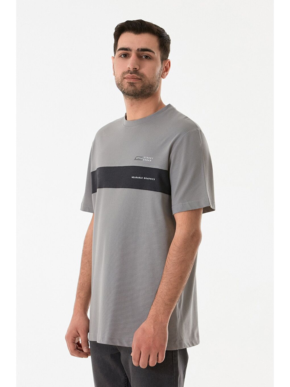 Gri Wearable Graphıcs Yazı Baskılı Tişört-1